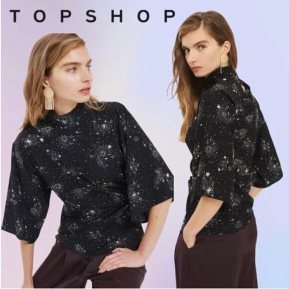 Topshop Kimono style galaxy top size 2 black + white - Picture 2 of 9
